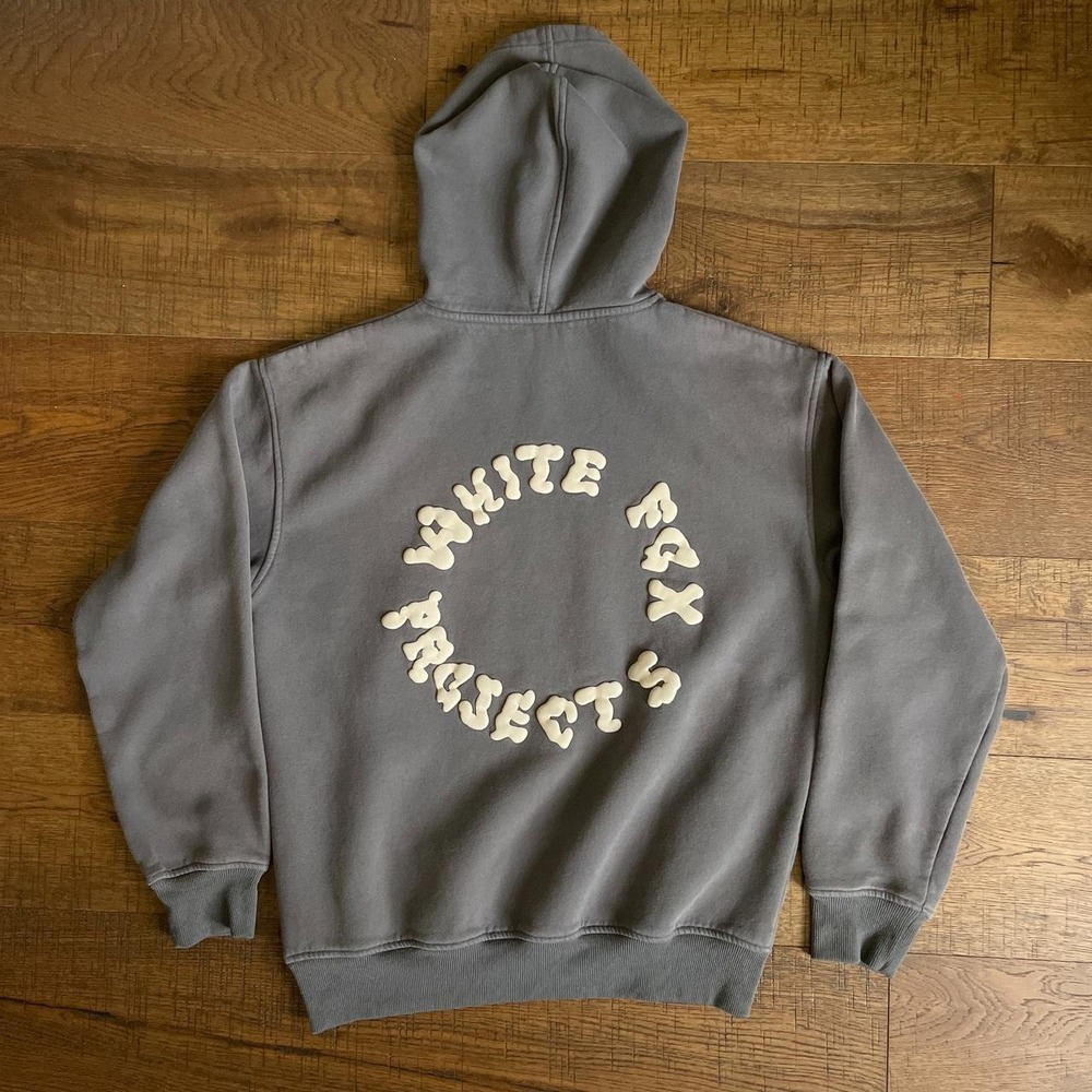 White Fox Project 5 Hoodie Womens S/M Ash Grey Streetwear Puff Print Loungewear
